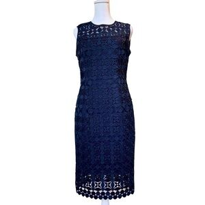 NEW W/TAGS- White House Black Market Blue Sheath Crocheted Lace Dress, Size 2